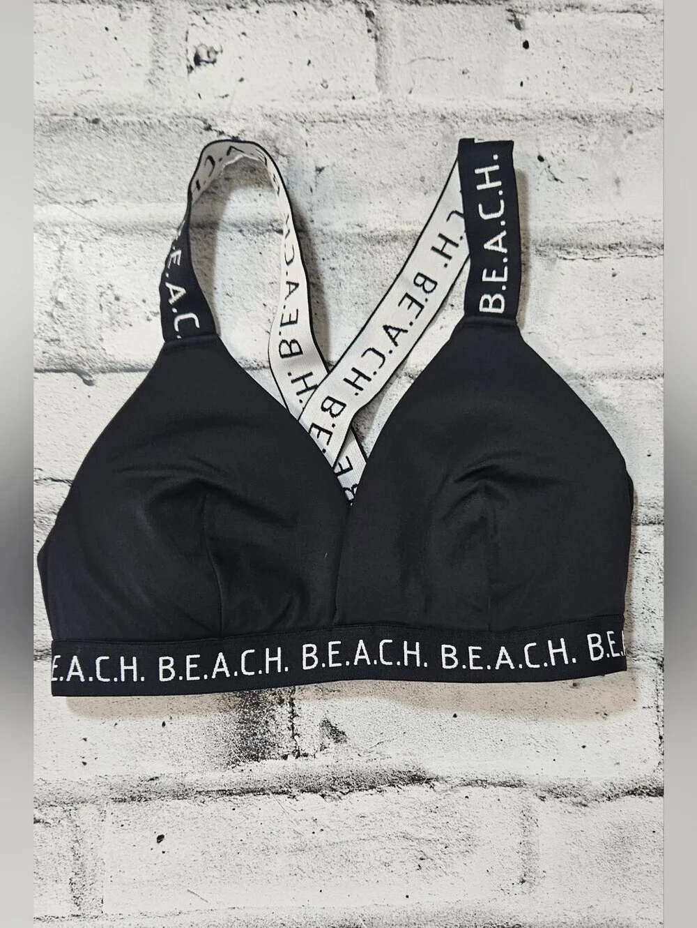 H&M Black Bikini Set Size M Cross Back Logo Strap Two Piece Swimsuit NWOT